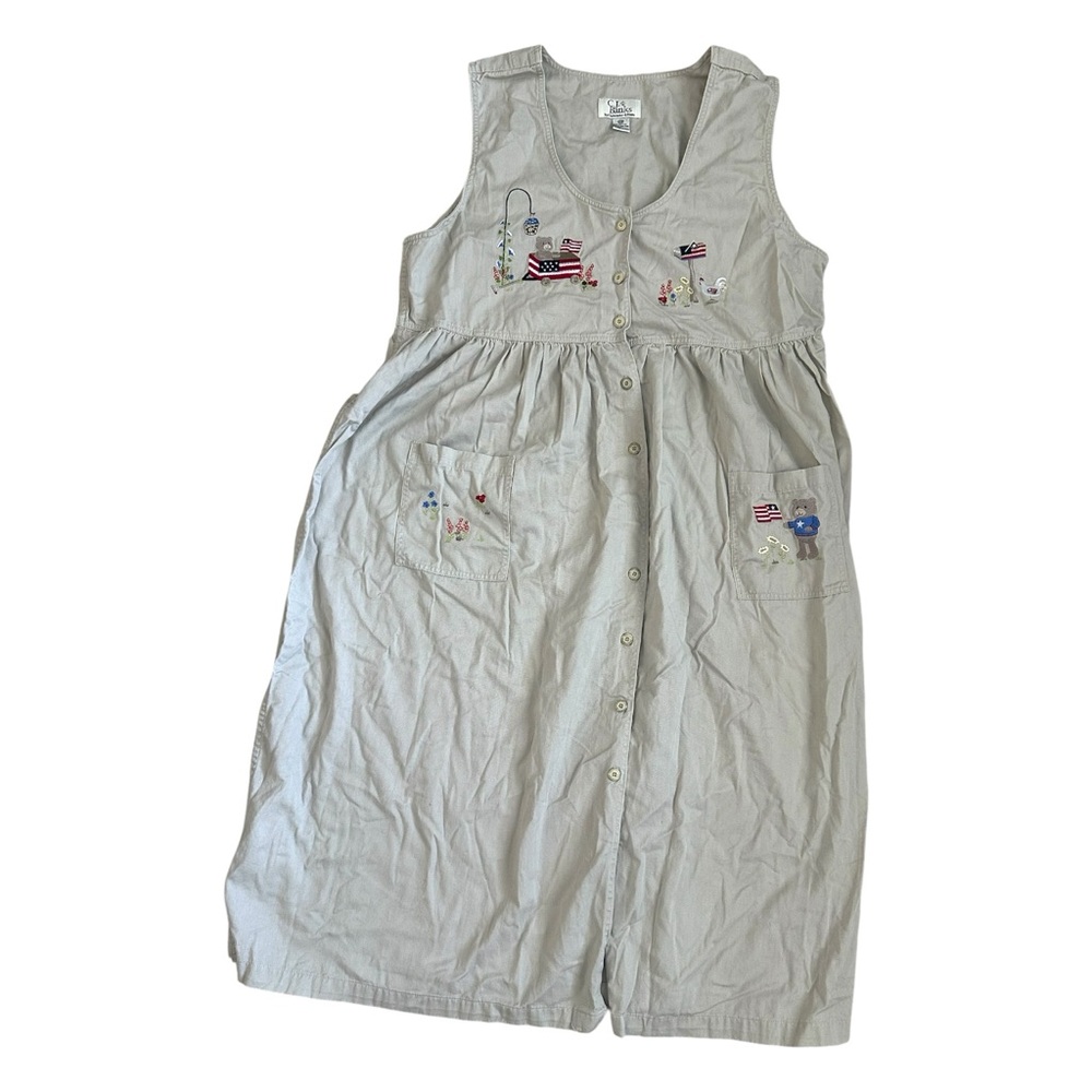 Vintage CJ Banks Patriotic Teddy Bear Embroidered Dress